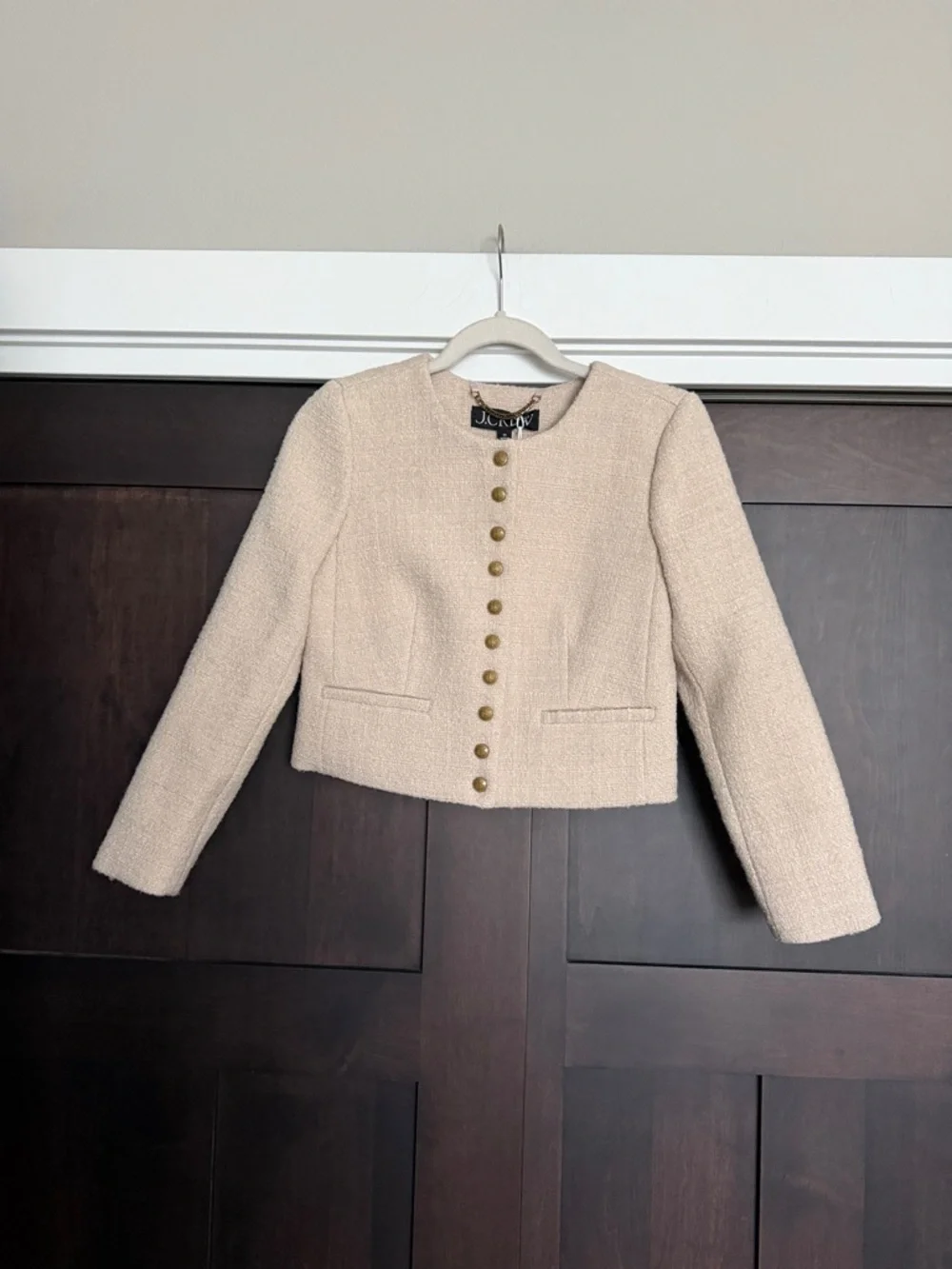 J Crew Bridgette lady jacket in Natural Tweed size 00 missing snap
